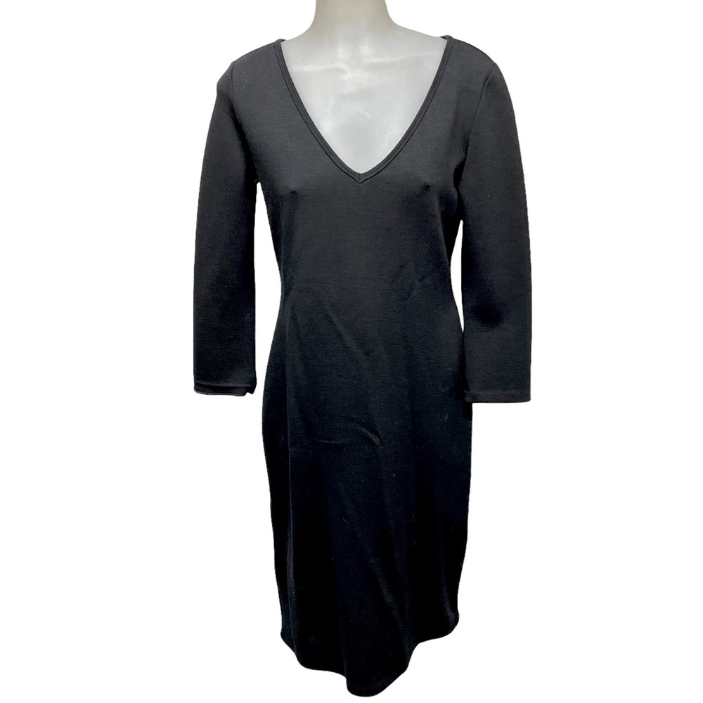 CALVIN KLEIN Dress Black Wool Blend Long Sleeve Black Sheath Size Small